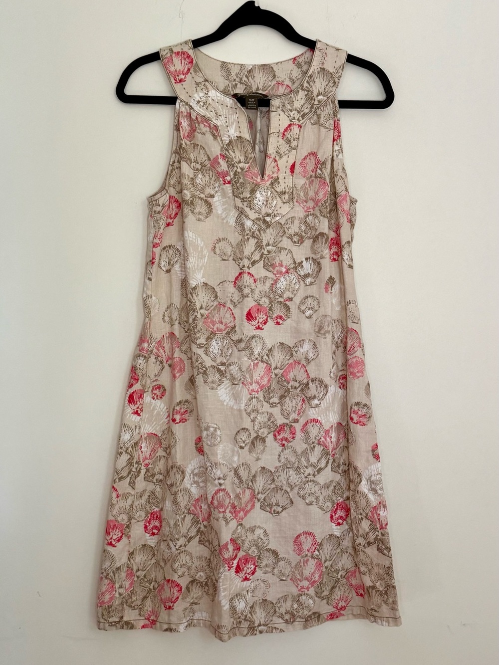 Tommy Bahama Pink Tan Linen Seashell Shift Dress Sleeveless Small